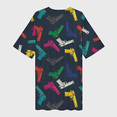 Женская длинная футболка Разноцветные пистолеты / 3D-принт – фото 2