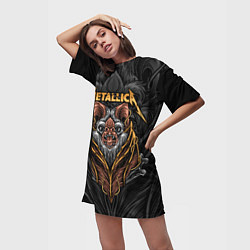 Футболка женская длинная Metallica мышь летучая, цвет: 3D-принт — фото 2