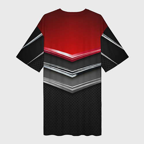 Женская длинная футболка Металлические уголки-стрелки серебристые с красной / 3D-принт – фото 2