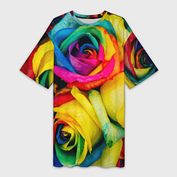 Женская длинная футболка Разноцветные розы