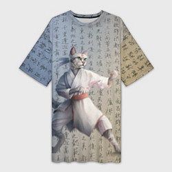 Женская длинная футболка Karate cat