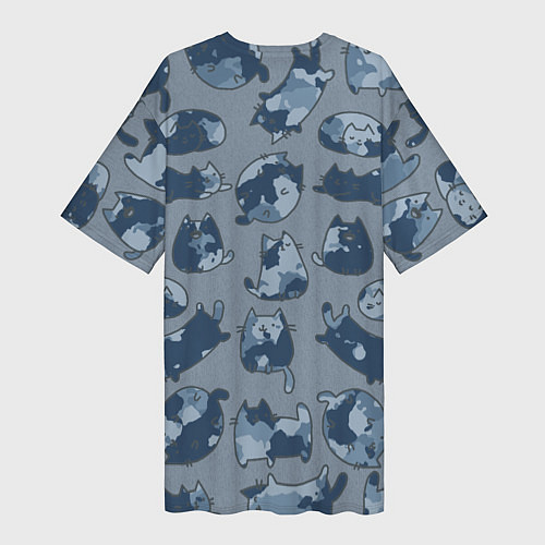 Женская длинная футболка Камуфляж с котиками серо-голубой / 3D-принт – фото 2