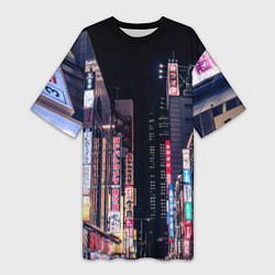 Женская длинная футболка Ночной Токио