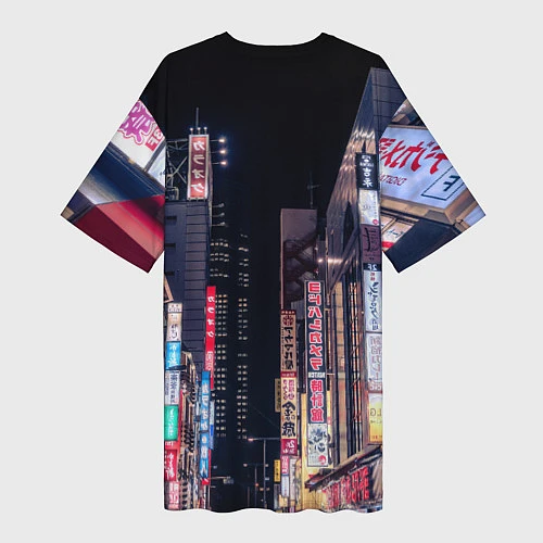 Женская длинная футболка Ночной Токио / 3D-принт – фото 2
