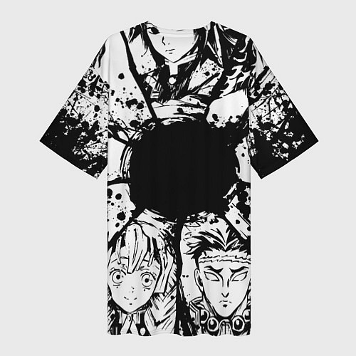 Женская длинная футболка Kimetsu no yaiba чернобелый аниме коллаж / 3D-принт – фото 2