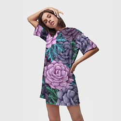 Футболка женская длинная Цветы, цвет: 3D-принт — фото 2