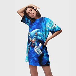 Футболка женская длинная Blue Sonic, цвет: 3D-принт — фото 2