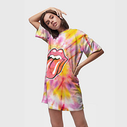Футболка женская длинная Rolling Stones tie-dye, цвет: 3D-принт — фото 2