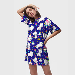 Футболка женская длинная Кот-Единорог, цвет: 3D-принт — фото 2