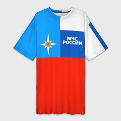Футболка женская длинная Флаг МЧС России, цвет: 3D-принт