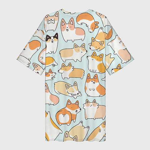 Женская длинная футболка Милые корги / 3D-принт – фото 2