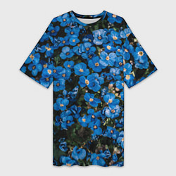 Женская длинная футболка Поле синих цветов фиалки лето