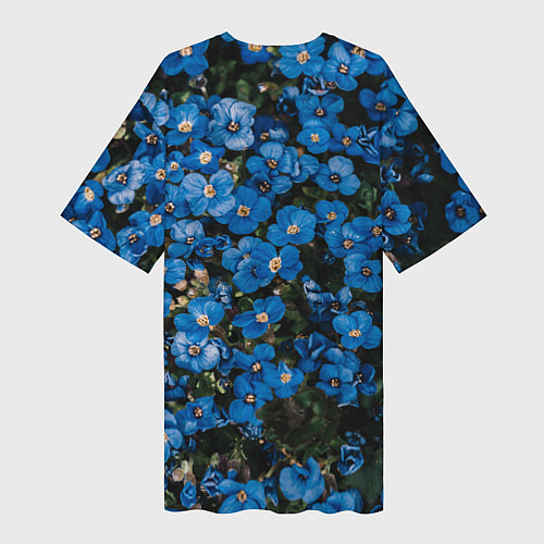 Женская длинная футболка Поле синих цветов фиалки лето / 3D-принт – фото 2