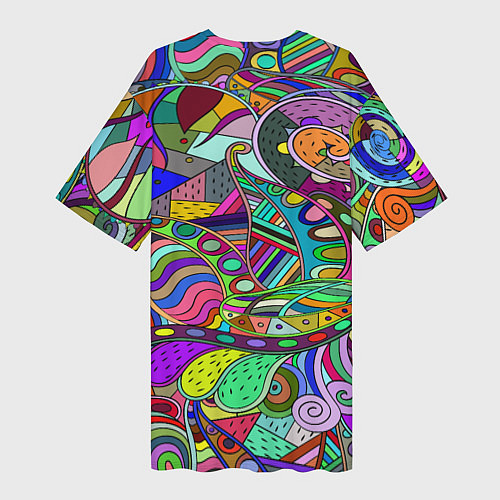 Женская длинная футболка Дудлы узор разноцветный хиппи / 3D-принт – фото 2