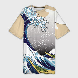 Женская длинная футболка The great wave off kanagawa