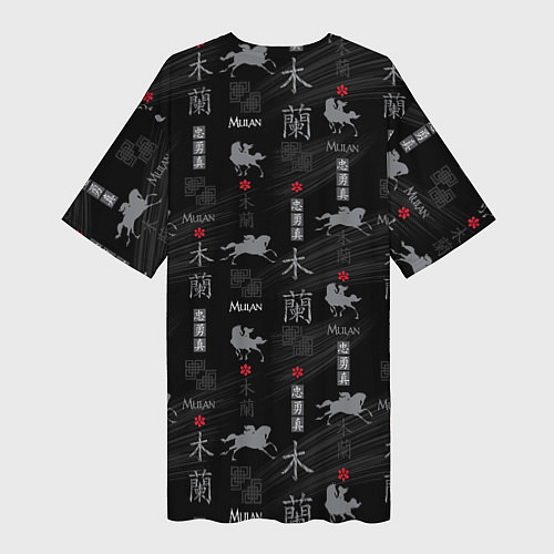 Женская длинная футболка Mulan Black Pattern / 3D-принт – фото 2