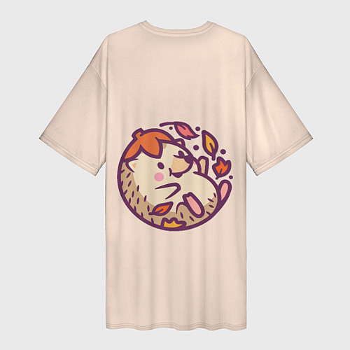 Женская длинная футболка Ёжик листья милый рисунок / 3D-принт – фото 2