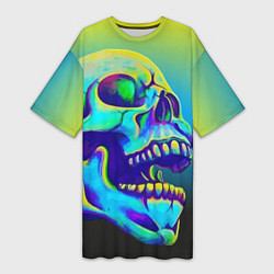 Футболка женская длинная Neon skull, цвет: 3D-принт