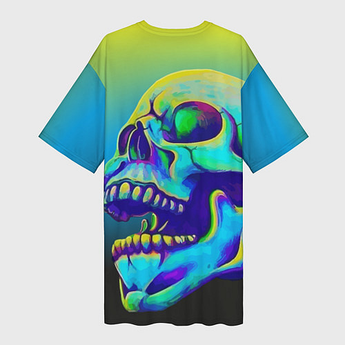Женская длинная футболка Neon skull / 3D-принт – фото 2