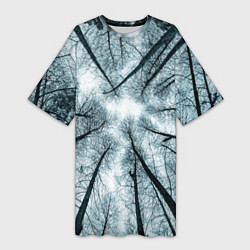 Женская длинная футболка Деревья вид снизу мрачный