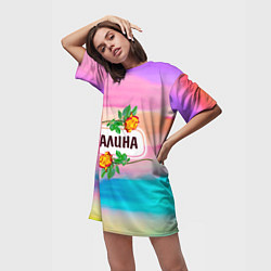 Футболка женская длинная Алина, цвет: 3D-принт — фото 2