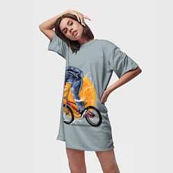 Футболка женская длинная Космический велосипедист Z, цвет: 3D-принт — фото 2