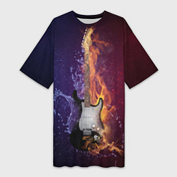 Женская длинная футболка Гитара огня