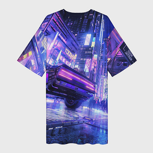Женская длинная футболка Cyberpunk city / 3D-принт – фото 2