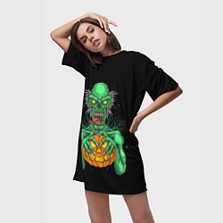 Футболка женская длинная Halloween Zombie, цвет: 3D-принт — фото 2