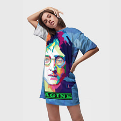 Футболка женская длинная Джон Леннон Imagine, цвет: 3D-принт — фото 2