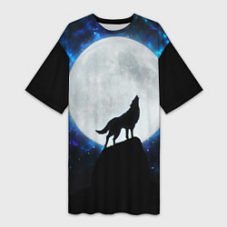 Женская длинная футболка Волк воющий на луну