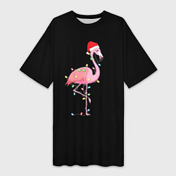 Женская длинная футболка Новогодний Фламинго