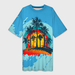 Женская длинная футболка Море Пальмы Песок