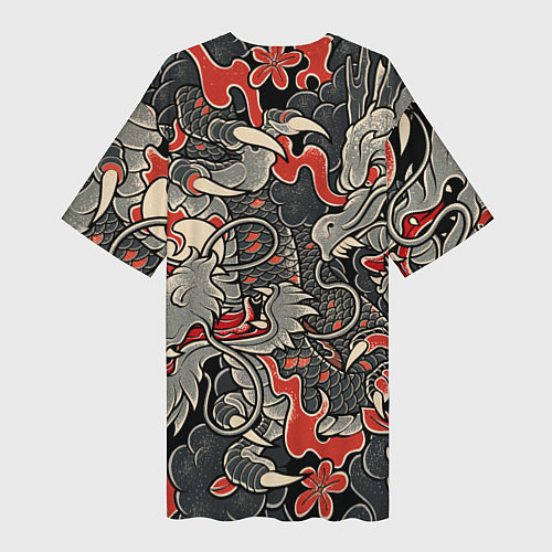 Женская длинная футболка Самурай Якудза, драконы / 3D-принт – фото 2