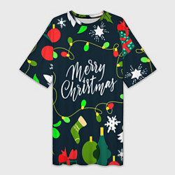 Женская длинная футболка Merry Christmas