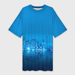 Женская длинная футболка Вид на ночной мегаполис