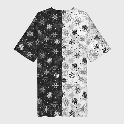 Женская длинная футболка Чёрно-Белые Снежинки / 3D-принт – фото 2