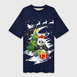 Женская длинная футболка Рождественская Панда