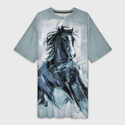 Женская длинная футболка Нарисованный конь