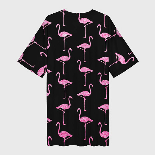 Женская длинная футболка Фламинго Чёрная / 3D-принт – фото 2