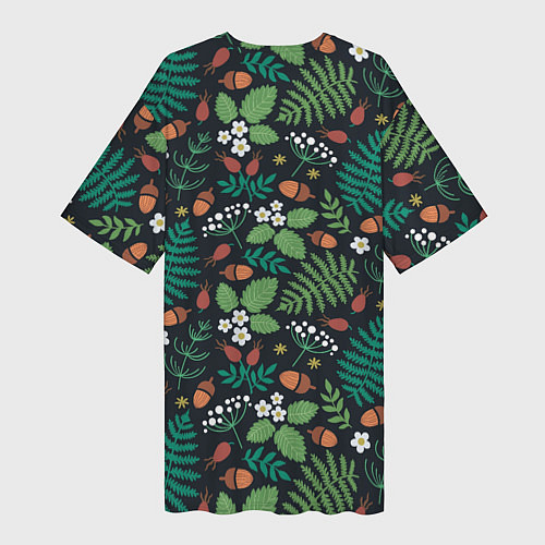Женская длинная футболка Лесные листочки цветочки / 3D-принт – фото 2