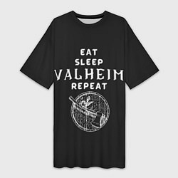 Футболка женская длинная Eat Sleep Valheim Repeat, цвет: 3D-принт