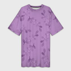 Женская длинная футболка Листья на фиолетовом фоне