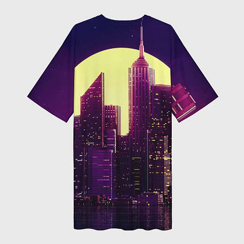 Женская длинная футболка Неоновый город / 3D-принт – фото 2