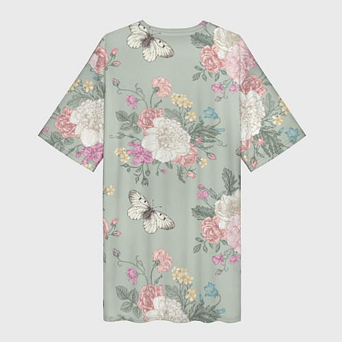 Женская длинная футболка Бабочки в цветах / 3D-принт – фото 2