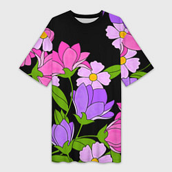 Женская длинная футболка Ночные цветы