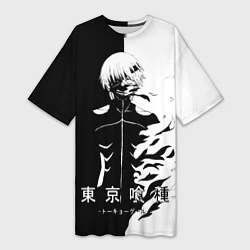 Женская длинная футболка Токийский гуль черно белый Кен