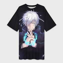 Футболка женская длинная ГОДЖО САТОРУ GOJO SATORU, цвет: 3D-принт