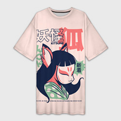 Женская длинная футболка Anime Kitsune Demon Yokai