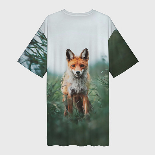 Женская длинная футболка Лисица в зелени / 3D-принт – фото 2